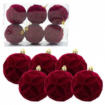 Weihnachtskugeln mit geometrisches Design, in rot , Ø 8 cm, (6er-Set)