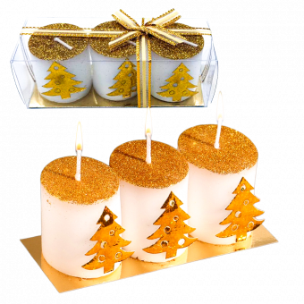Набор свечей, с золотыми елочными узорами, 13 x 4,5 x 4,5 см (3 штуки)