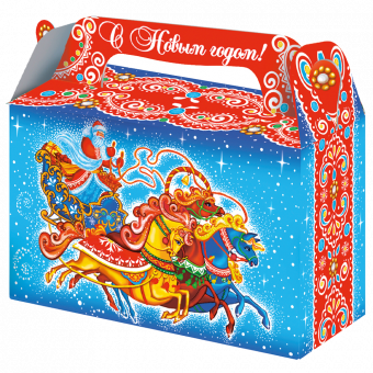 Faltbare Karton-Geschenkbox Pferdetroika für 500 g Süßwaren