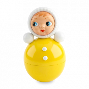 Musical stand-up doll, yellow, 15 cm