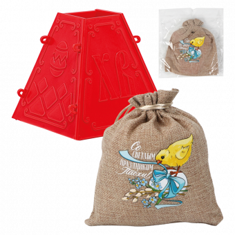 Plastic Pasotschniza mold "Happy Easter", with textile gift bag (up to 450g)