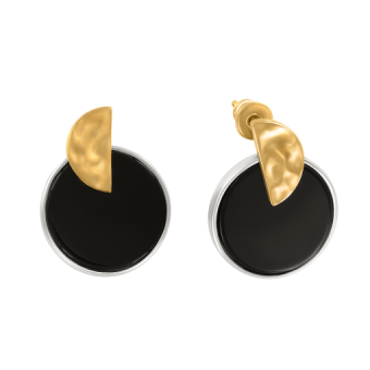 Elegant stud earrings, silver 925, decorative element - gilded in yellow gold, with onyx, diameter approx. 17 mm, height approx. 22 mm