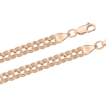 Attractive chain and bracelet, russian red gold 585, width approx. 6 mm