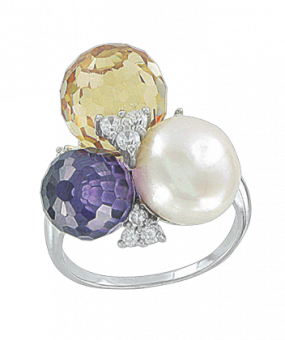 Stylish women's ring, silver 925, with pearl and zirconia