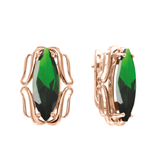 Attractive earrings, russian red gold 585, with zirconia, height approx. 20 mm