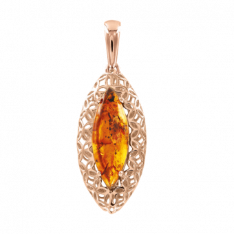 Charming pendant in russian red gold 585, with amber, height approx. 33 mm