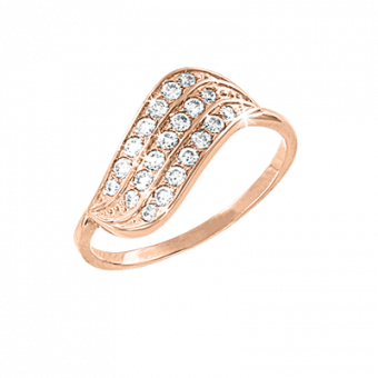 Attractive women's ring, russian red gold 585, with zirconia