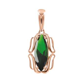 Attractive pendant, russian red gold 585, with green zirconia, height approx. 29 mm