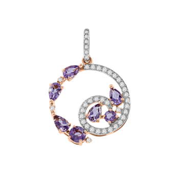 Shiny pendant, russian red gold 585, with amethysts and zirconia, height approx. 30 mm, weight of the product approx. 2,7 gr.