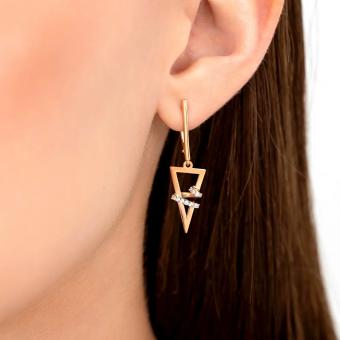 Ohrhänger aus Rotgold 585 mit Zirkonia im modernen geometrischen Design