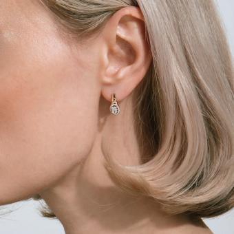 Earrings, russian red gold 585, with zirconia, height approx. 15 mm