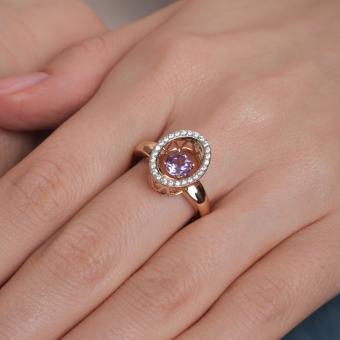 Damenring aus Rotgold 585, mit Amethyst und Zirkonia, Größe des dekorativen Teils ca. 13x11 mm
