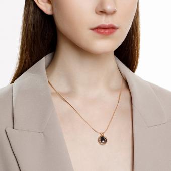Elegant pendant, red gold 585, with a brilliant-cut diamond 0.023 ct. WSI, glass Aventurine HTS, sapphire glass HTS, diameter approx. 14 mm, height approx. 21 mm.