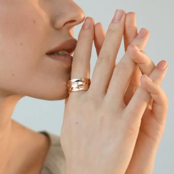 Women's ring, russian red gold 585, with zirconia, width approx. 12 mm