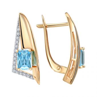 Earrings in rose gold 585 with Swiss blue topaz in a modern geometric design