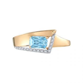 Damenring aus Rotgold 585 mit Swiss Blue Topas im modernen Geometrie-Design