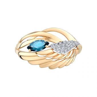 Wonderful women's ring, russian red gold 585, with topaz - stone size approx. 6x4 mm and zirconia, width approx. 12 mm