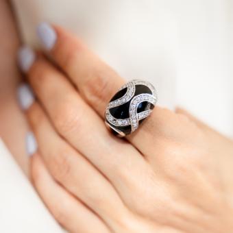 Damenring, Silber 925, mit Onyx und Zirkonia, Breite ca. 22 mm