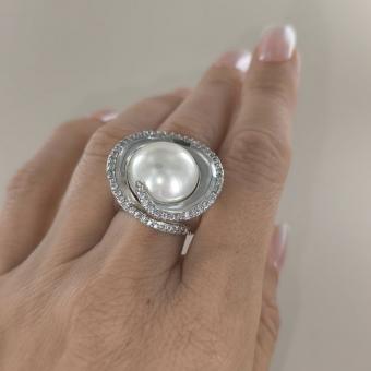 atemberaubender Damenring, Silber 925, Zirkonia, Perle