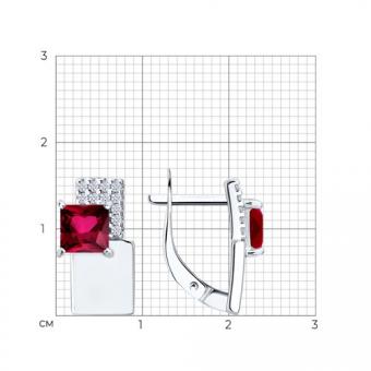 Серьги, серебро 925 пробы, с корундом и фианитами, ширина изделия ≈ 7-8 мм, высота ≈ 16 мм 