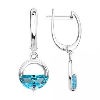 Ohrringe aus Silber 925 mit blauem Zirkonia in Halbmondform, ca. 29 mm