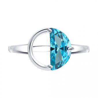 Eleganter Damenring aus Silber 925 mit blauem Zirkonia, ca. 10 mm