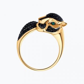 Женское кольцо, жёлтое золото 585 пробы, с бриллиантами ≈ 0,516 ct. HSI и изумрудами ≈ 0,011 сt.