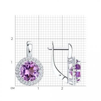 Ohrringe, Silber 925, mit Amethyst - Durchmesser ca. 8 mm und Zirkonia, Durchmesser des Dekorelements ca. 12 mm, Höhe ca. 19 mm