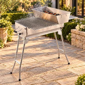 Rambo Grill Set – Edelstahl-Mangal mit Grillaufsatz für 11 automatisch drehende Spieße