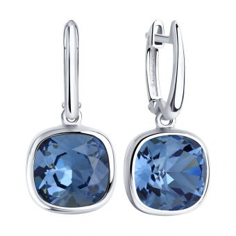 Серебряные серьги 925 пробы с голубыми кристаллами Swarovski 