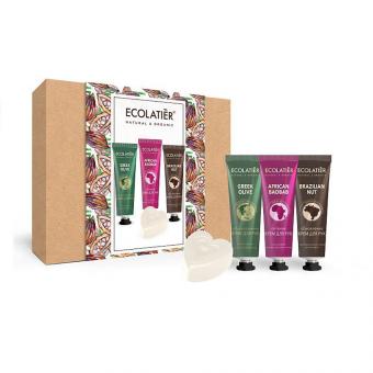 Набор подарочный ISPIRATION 3 крема для рук + мыло "ECOLATIER" 3 x 30 мл + 80 г