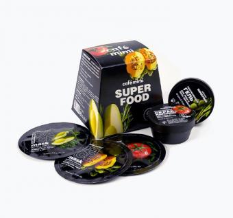 Подарочный набор Super FOOD "Cafe Mimi"  Маски для лица, Скраб-пиллинг, Гель, 3 x 10 мл,  50 + 50 мл