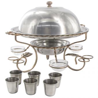 Садж-Сет - подогреватель для шашлыка с 3 чашами для соуса и 6 кружками из нержавеющей стали, 36 см