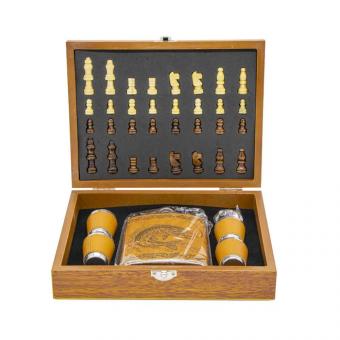 Flachmann-Set "Bester Angler" aus Edelstahl, 240 ml, inkl. Schachspiel