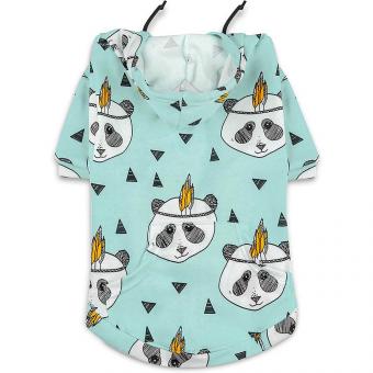 Hundemantel mit Kapuze in Minzfarbe, mit Panda-Motiv