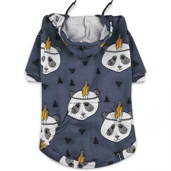 Пальто для собак с капюшоном серого цвета с рисунком панды