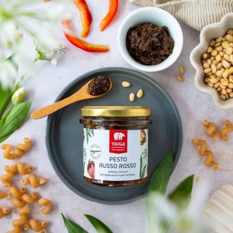 Bio Pesto Russo Rosso mit Bärlauch und Paprika, 98% Rohkost, 165 ml