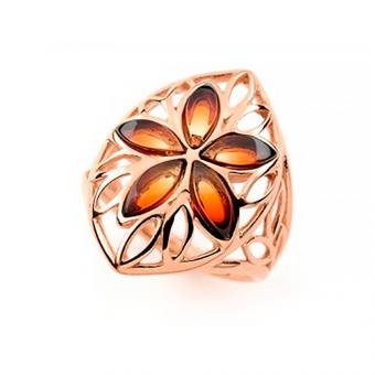 Ladies' ring in 925 silver with sunrise amber stones, rose gold-plated