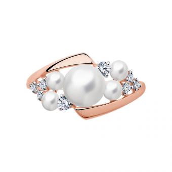Sokolov ladies' ring in 585 rose gold with pearls and zirconia