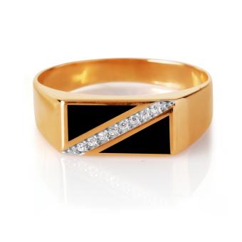 Karatov men's ring in 585 red gold with cubic zirconia and black enamel