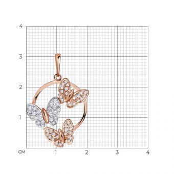 Sokolov pendant with 3 butterflies in 585 red gold, bicolor, with zirconia