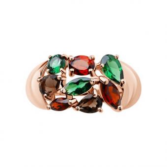 Sokolov Damenring aus 585 Rotgold mit Sitall, Rauchtopas und Granat