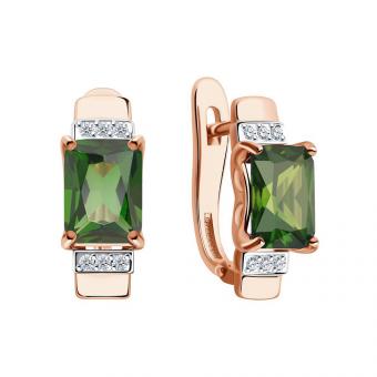 Sokolov Серьги из золота 585 пробы с зелёными ситаллами и фианитами