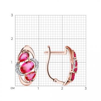 Серьги из золота с красными корунд (синт.) и фианитами