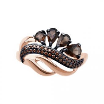Sokolov Кольцо, серебро 925 пробы, позолота, дымчатый топаз, цирконий