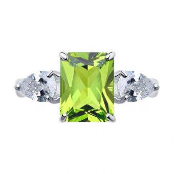 Sokolov Кольцо из серебра 925 пробы с зелёным ситаллом и фианитами