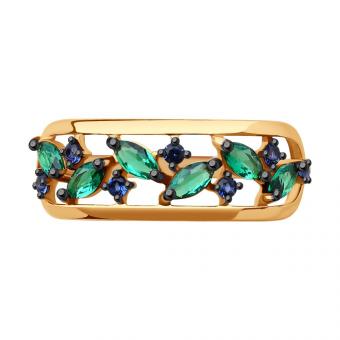 Sokolov Кольцо из красного золота 585 пробы с зелёными и синими фианитами