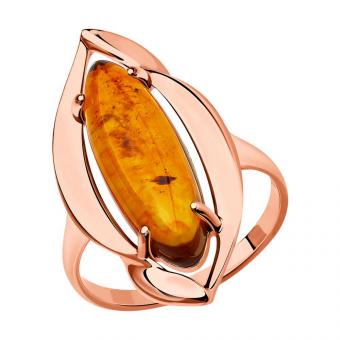Sokolov Женское кольцо из позолоченного серебра 925 пробы с янтарем
