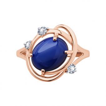 Sokolov ladies ring in 585 rose gold with sapphire and zirconia