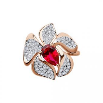 Sokolov Кольцо из золота 585 пробы с рубином и фианитами